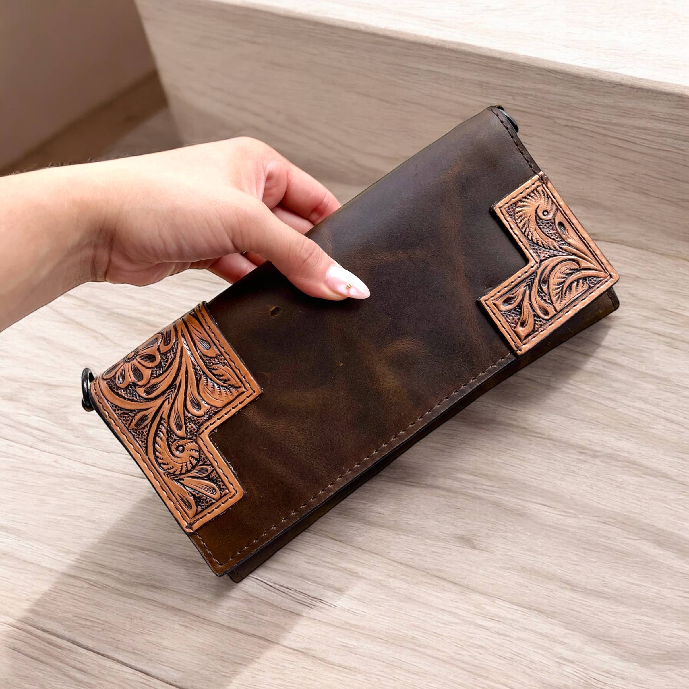 Tooled Leather Crossbody Wallet 