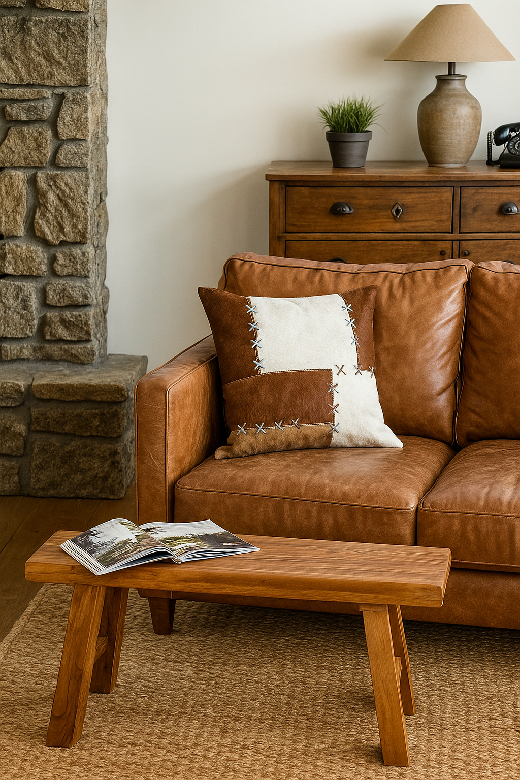 Handmade Patchwork Cowhide Leather Cushion Cover