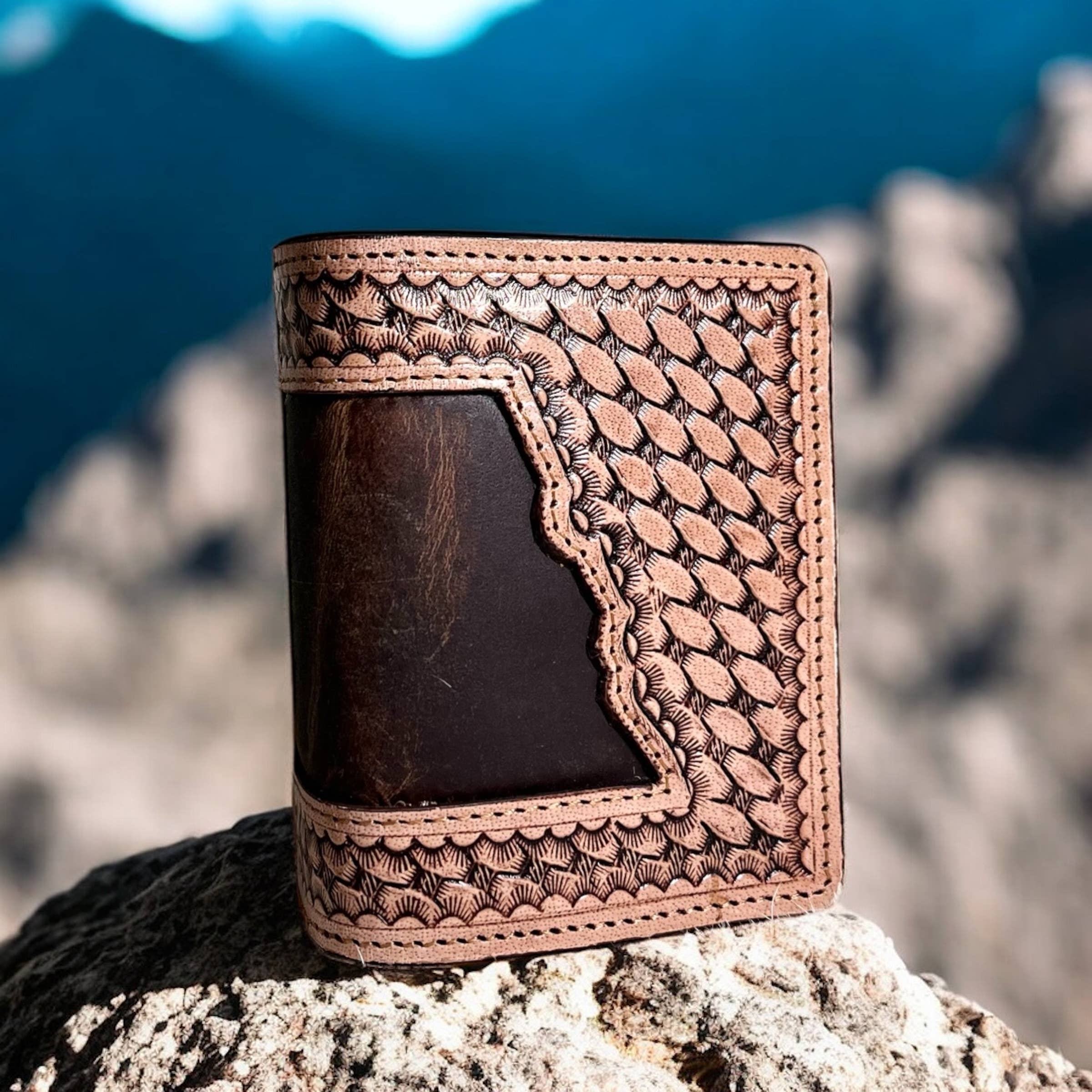 Basketweave Tooled Leather Wallet 