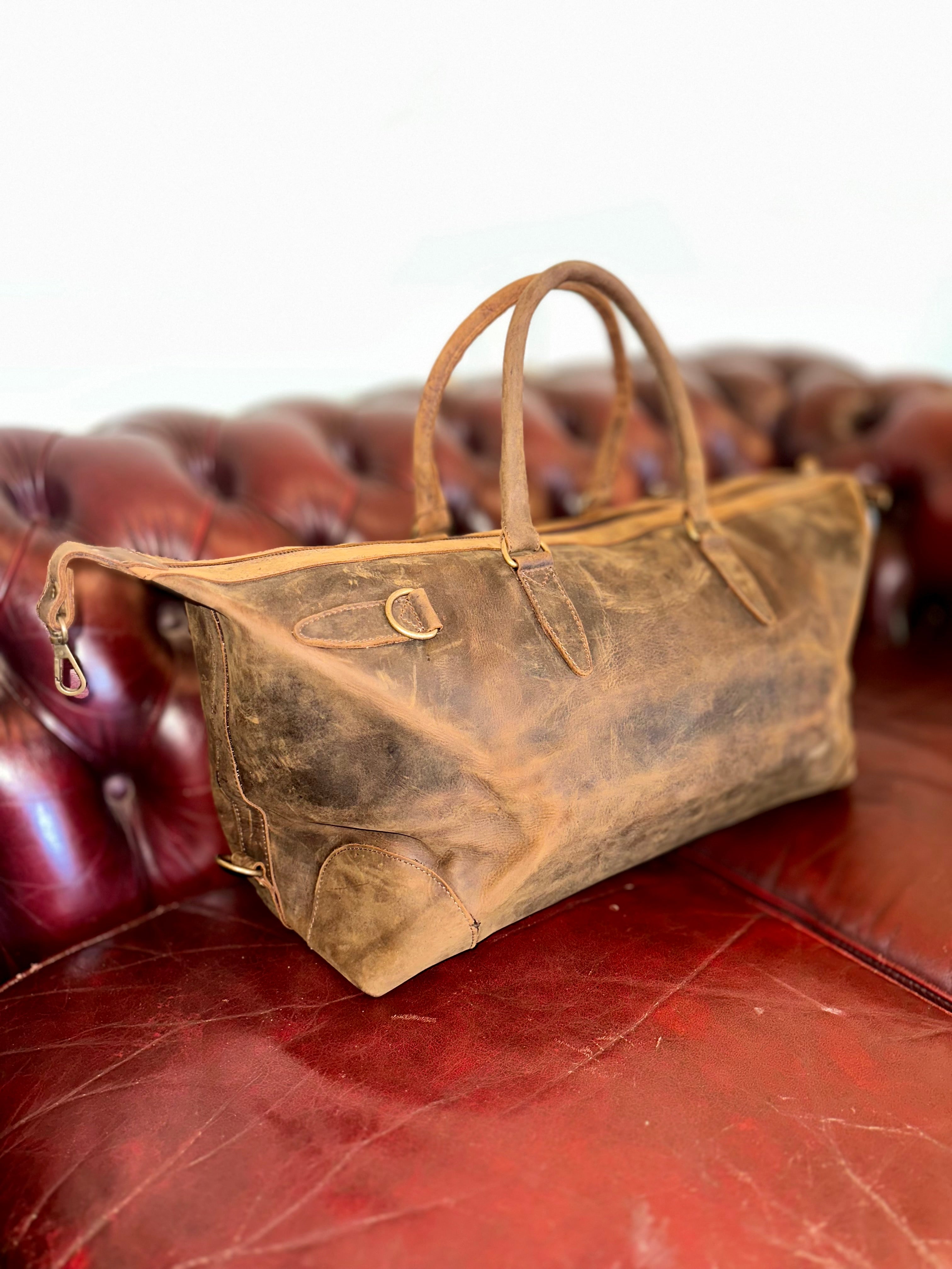 Handmade Leather Weekender Duffle Bag