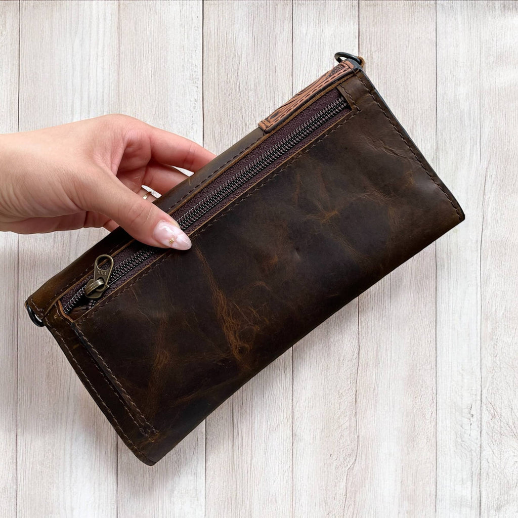 Tooled Leather Crossbody Wallet 