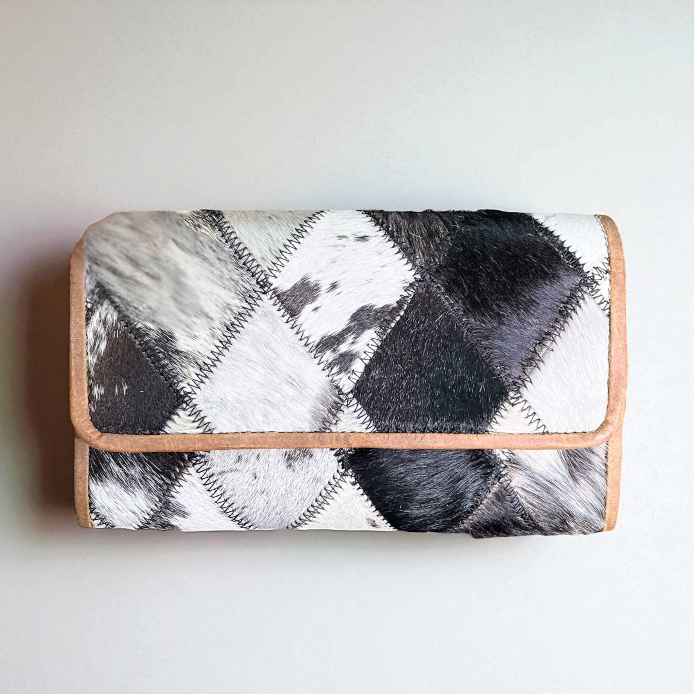 Black & White Patchwork Cowhide & Leather Wallet 