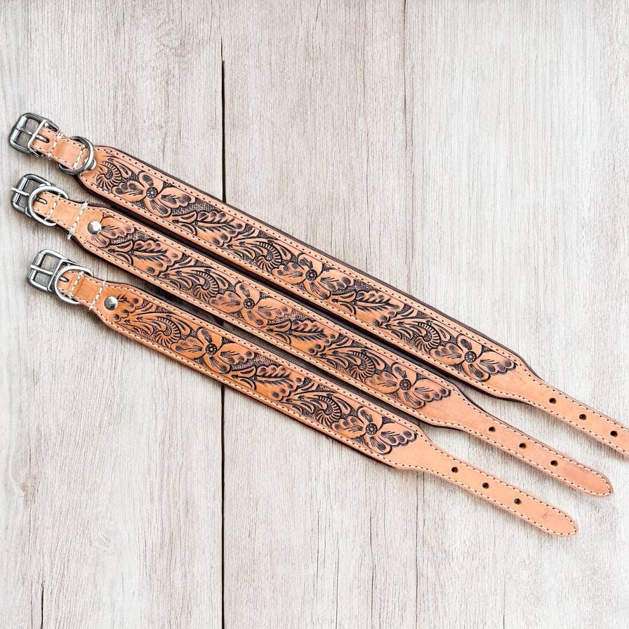 Tan Hand Tooled Dog Collar 
