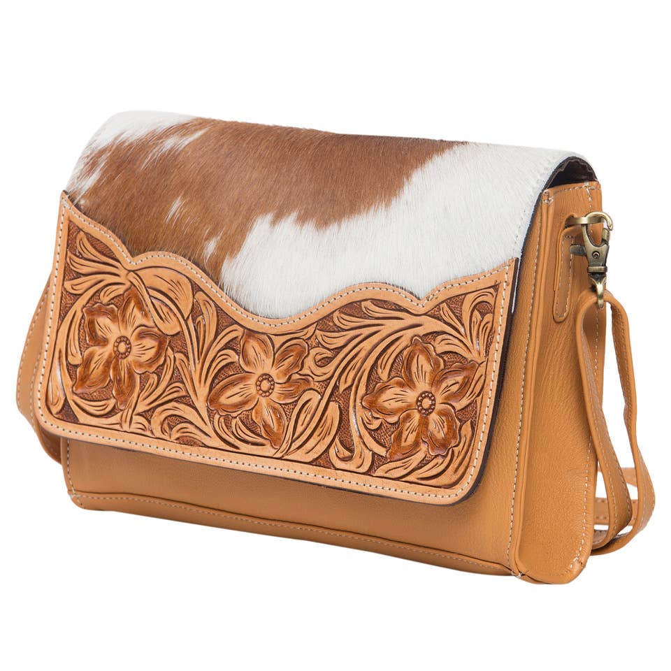 Tooled Leather Rectangular Flap Bag