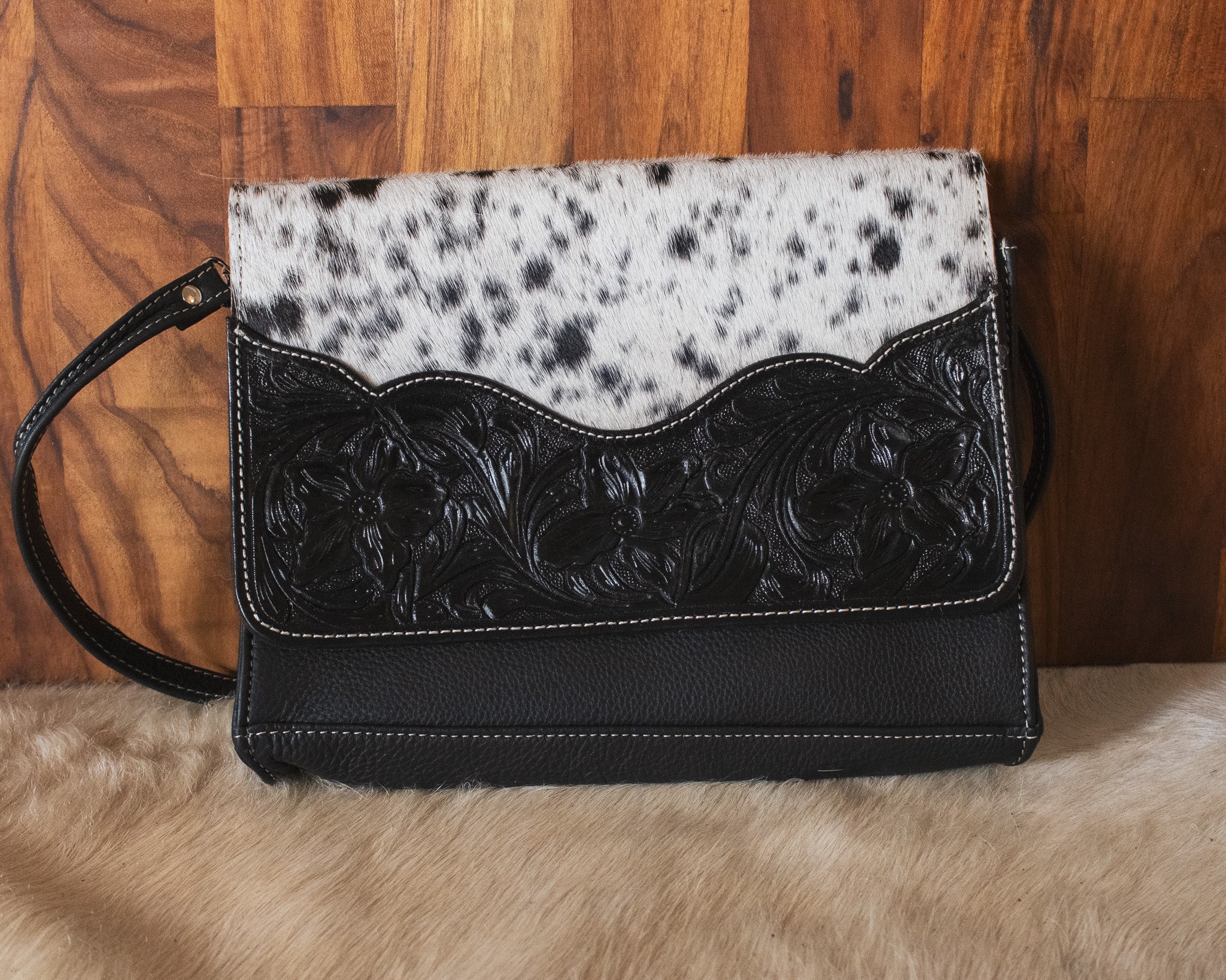 Tooled Leather Rectangular Flap Bag
