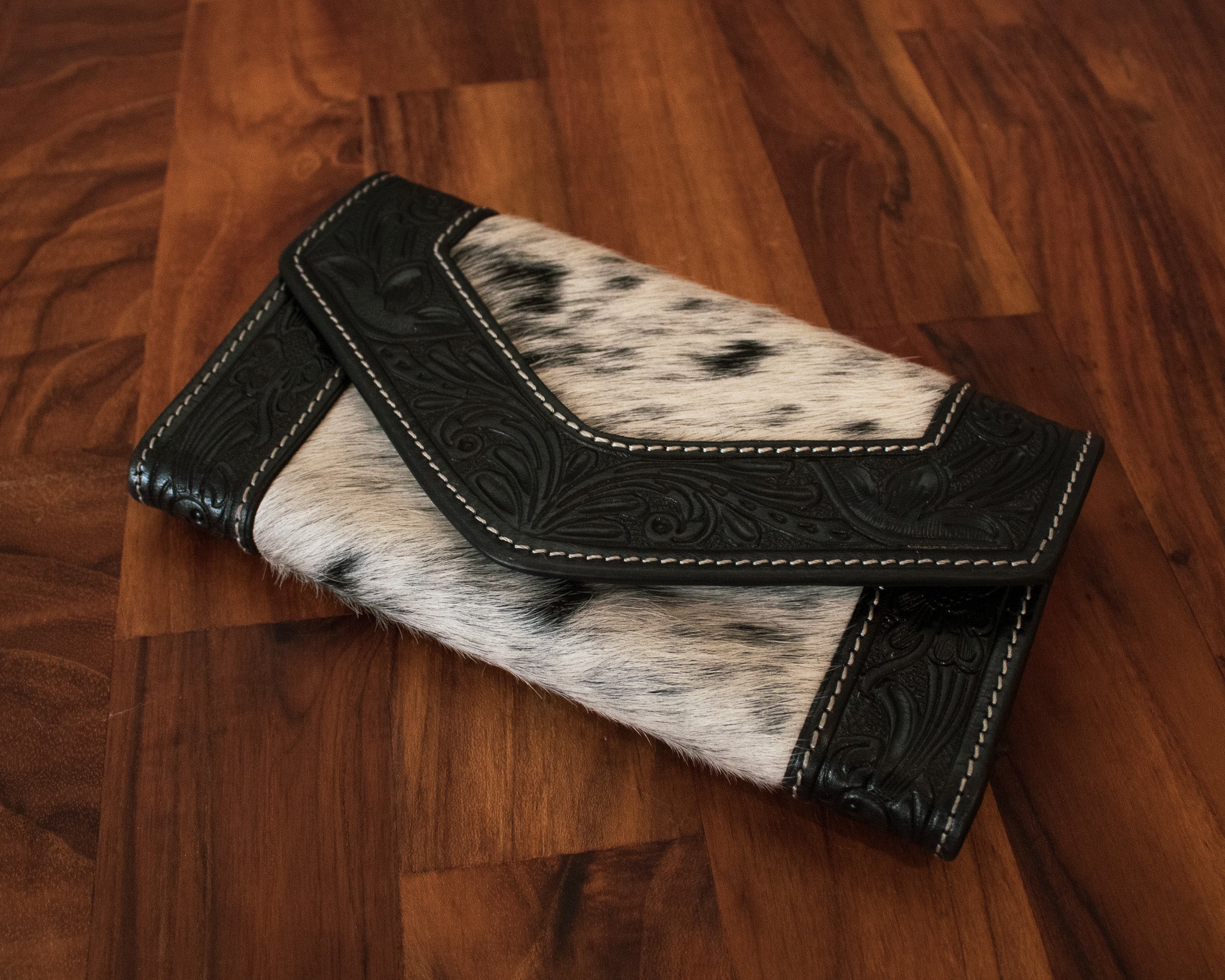 Tooled Leather Trifold Cowhide Wallet