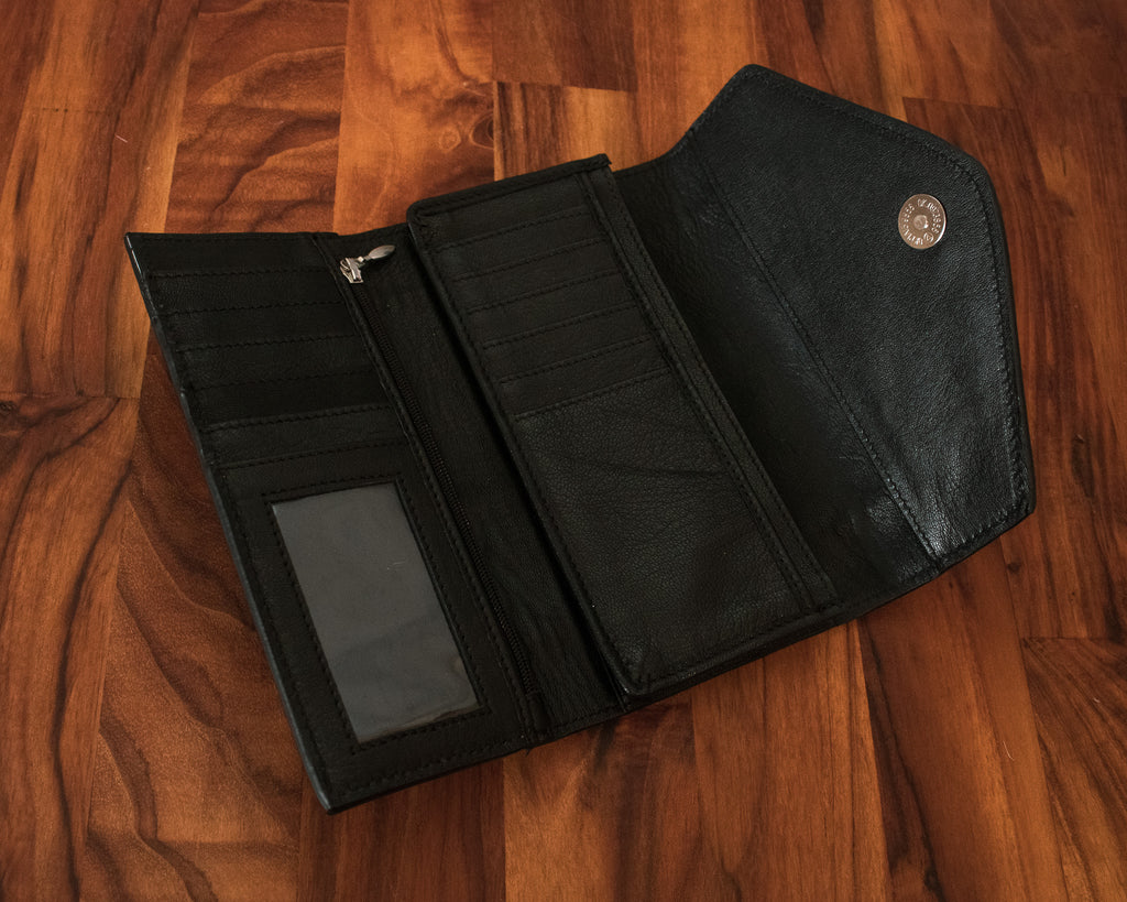 Tooled Leather Trifold Cowhide Wallet