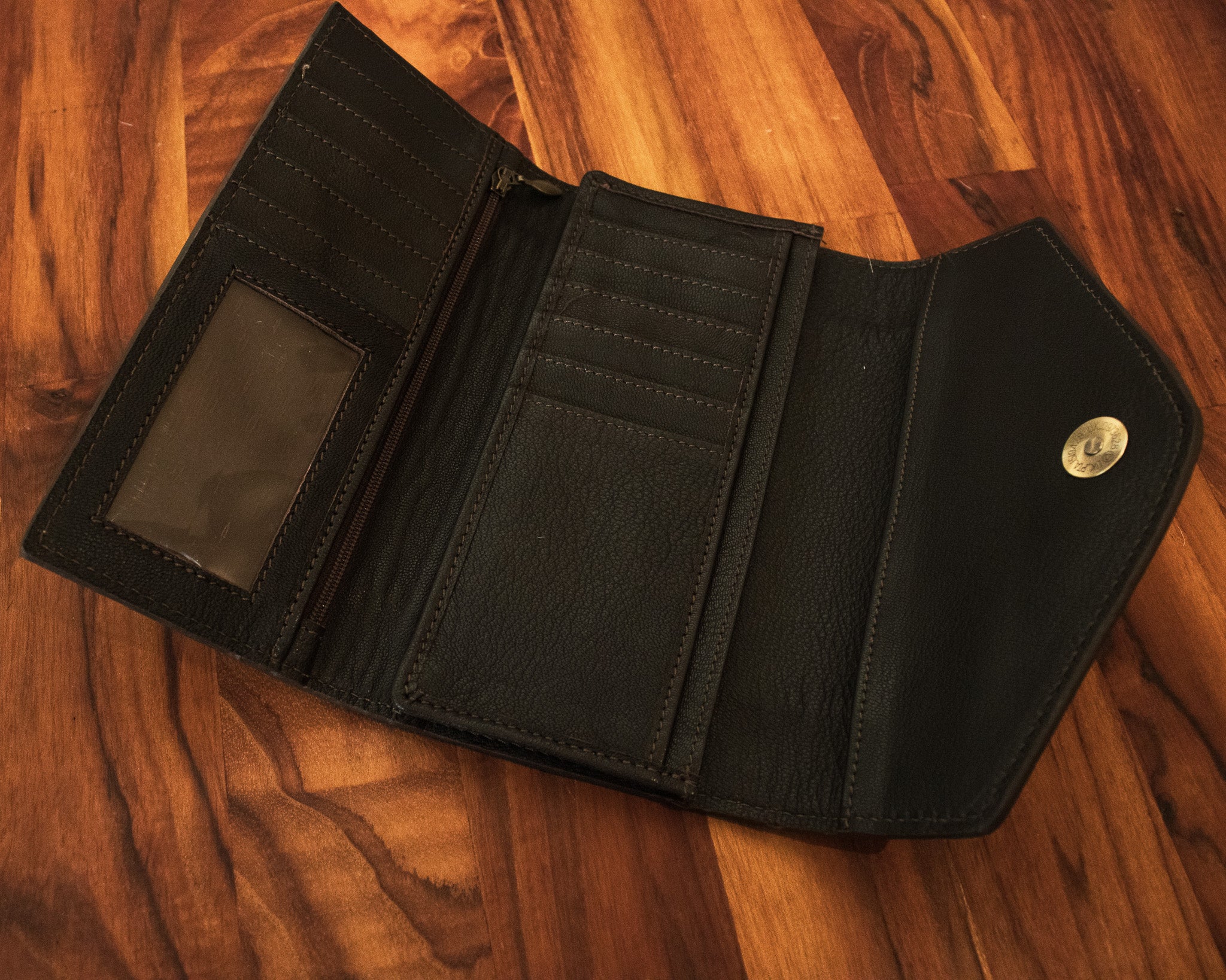 Tooled Leather Trifold Cowhide Wallet