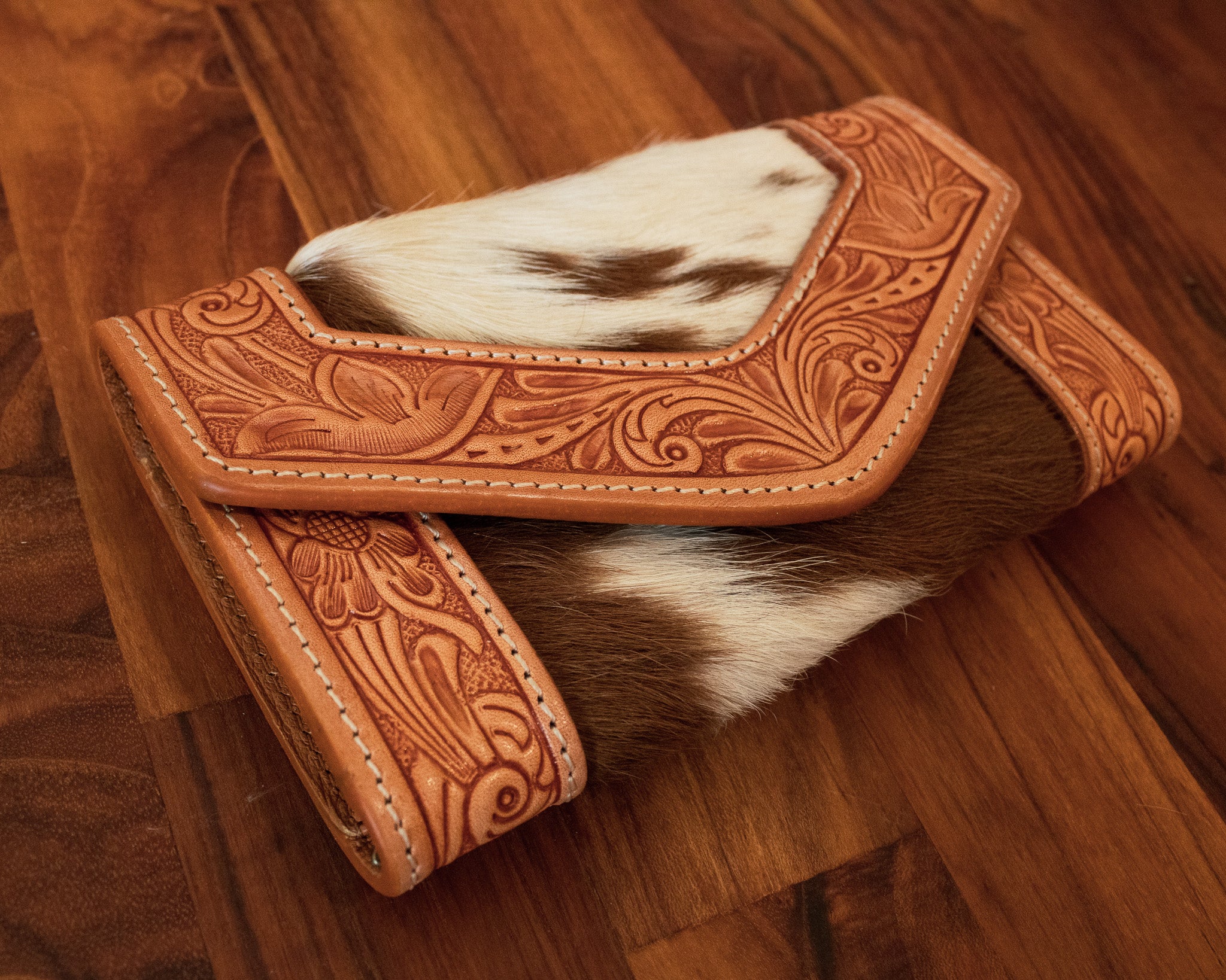 Tooled Leather Trifold Cowhide Wallet