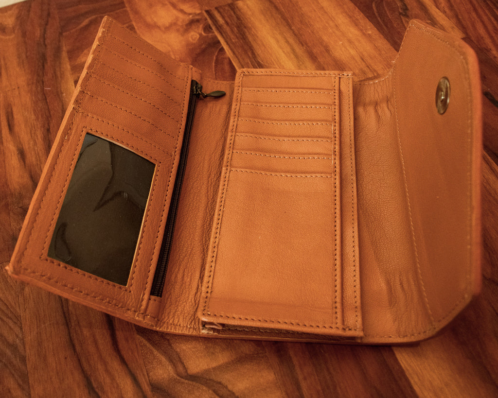 Tooled Leather Trifold Cowhide Wallet