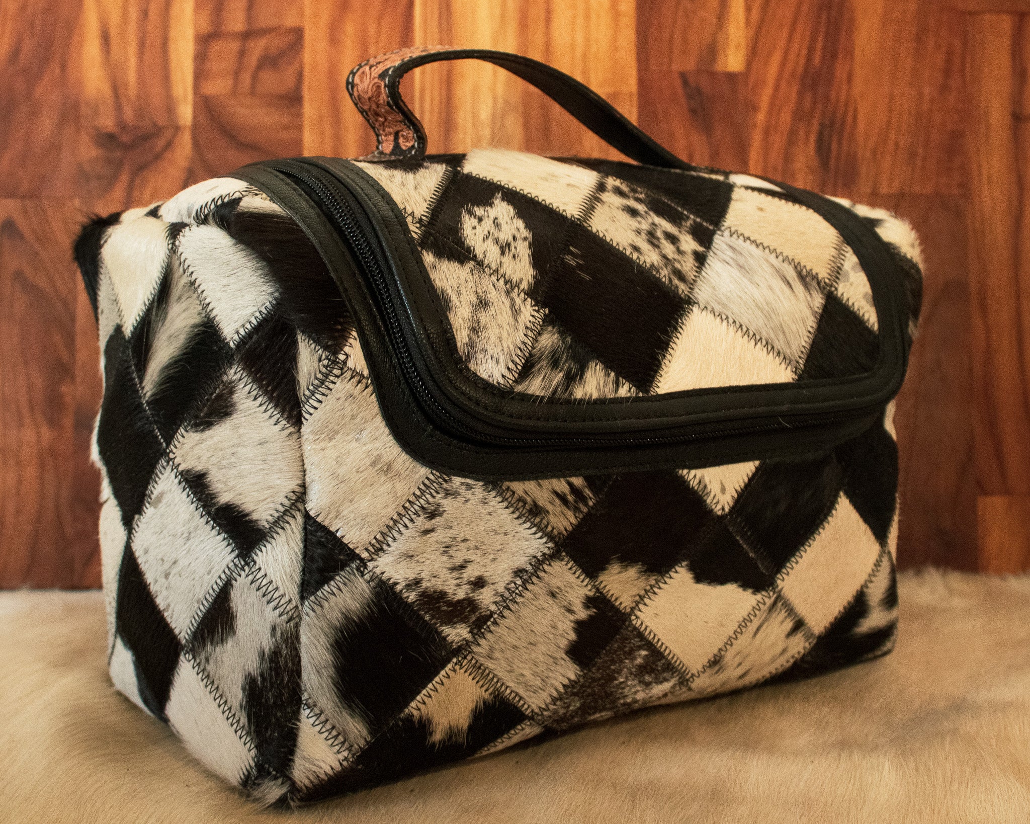 Patchwork Cowhide Toiletries Bag