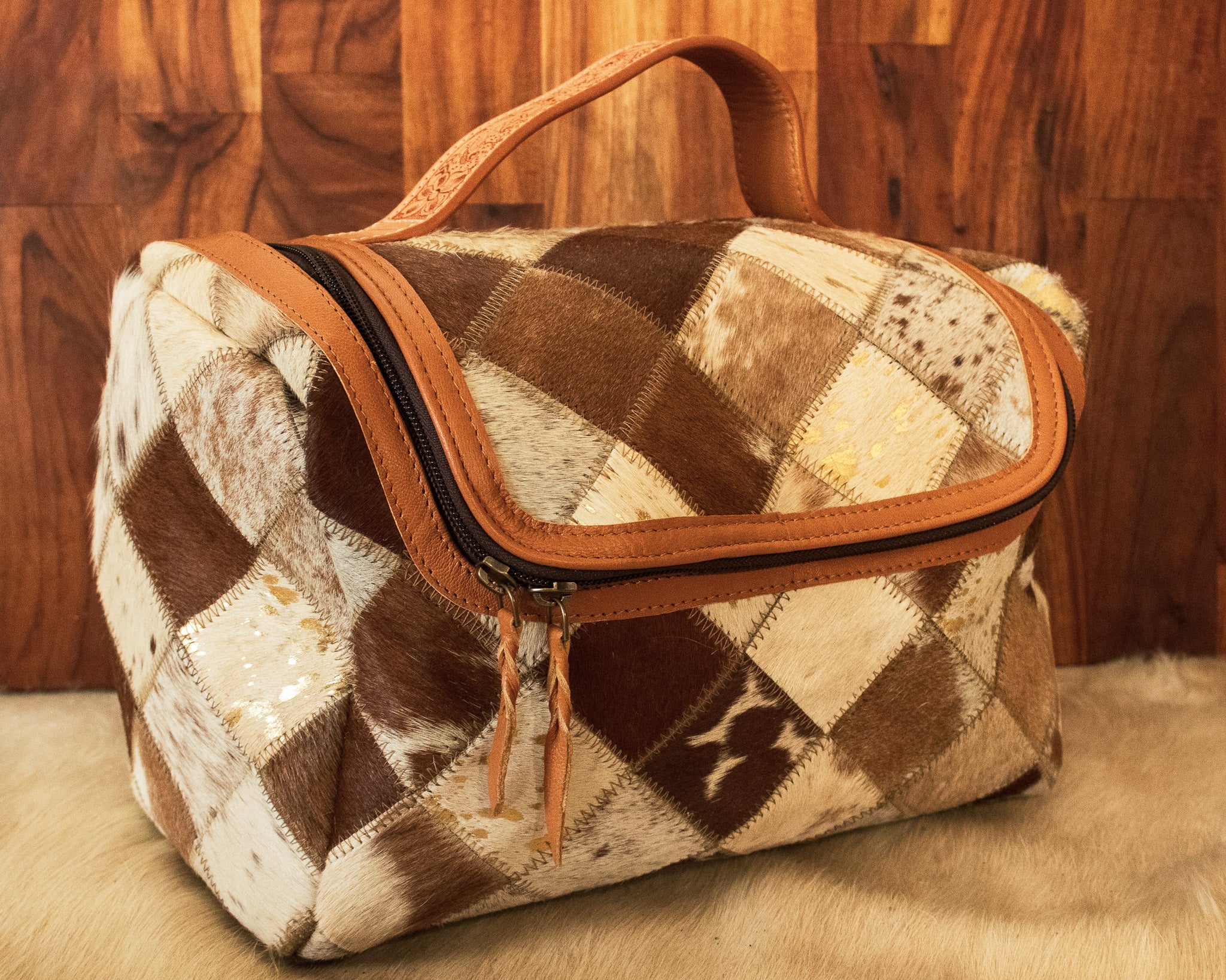 Patchwork Cowhide Toiletries Bag