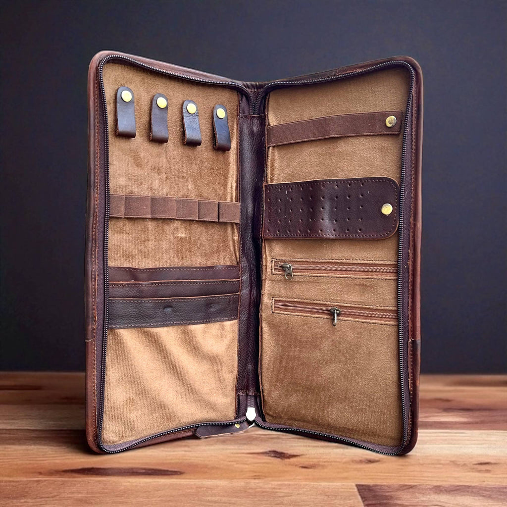 Brown Tooled Leather & Cowhide Jewellery Wallet 