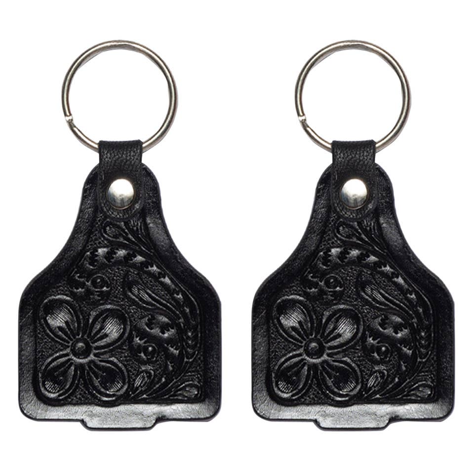 Tooled Leather Cattle Tag Keyring