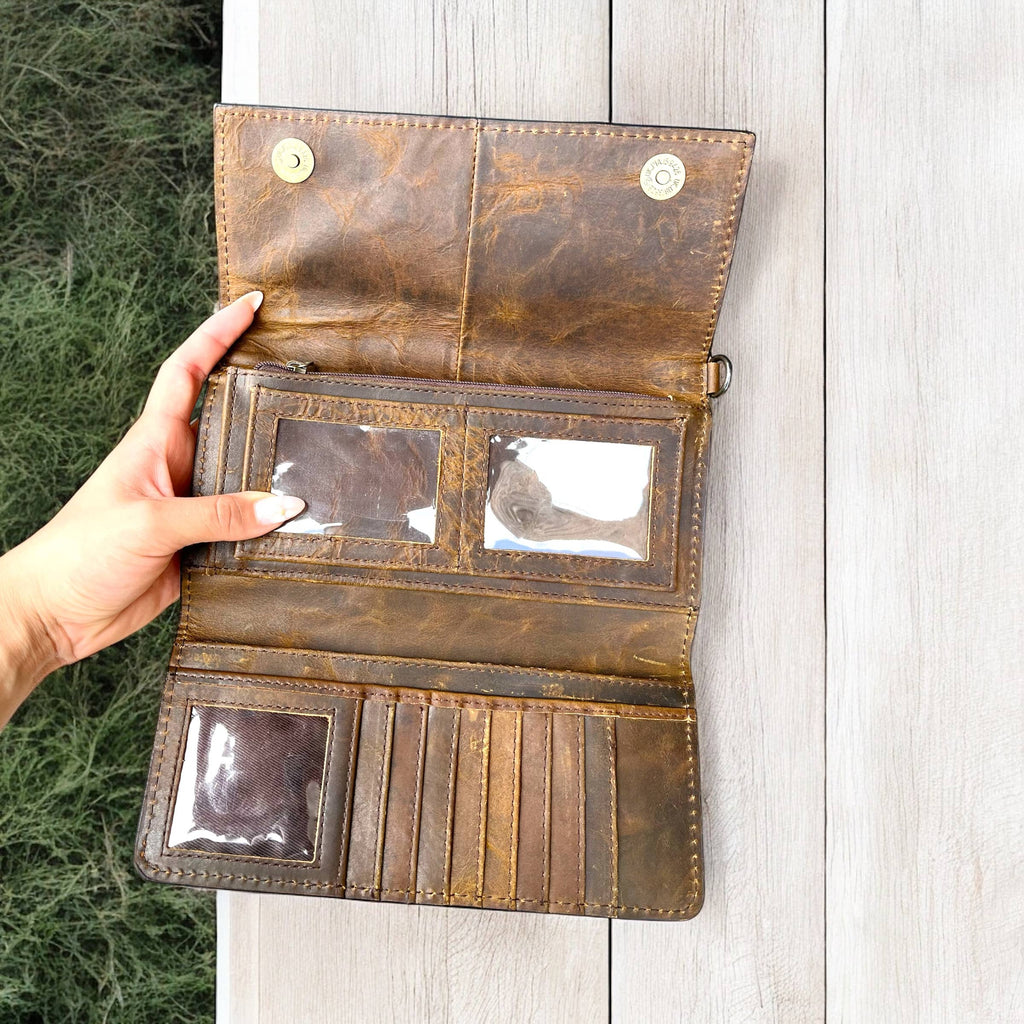 Tooled Leather Crossbody Wallet 