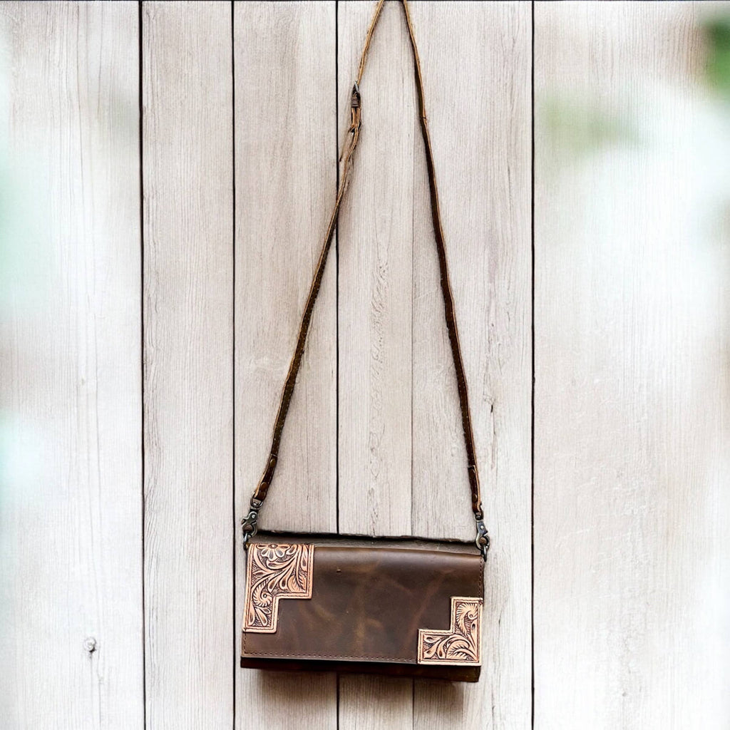 Tooled Leather Crossbody Wallet 