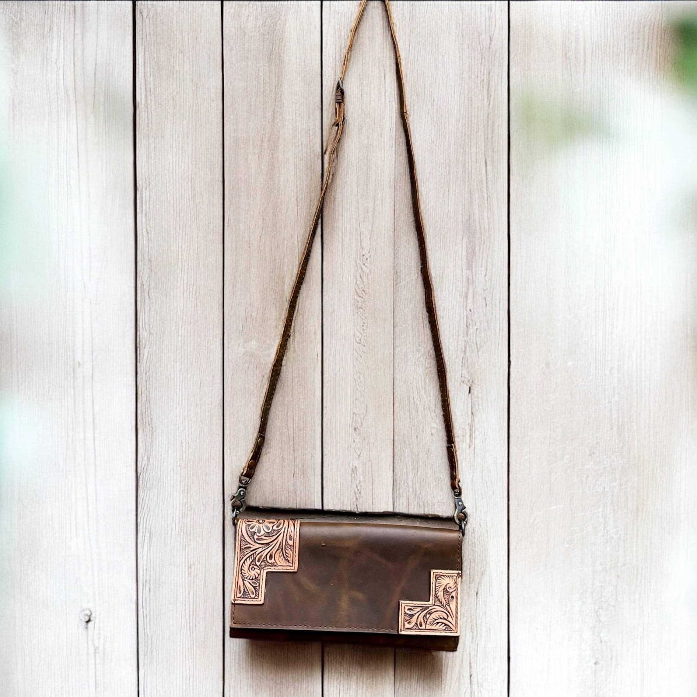 Tooled Leather Crossbody Wallet 